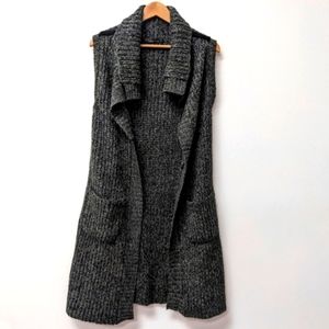 Prana Long Wool Blend Chunky Knit Open Front Sleeveless Duster Cardigan